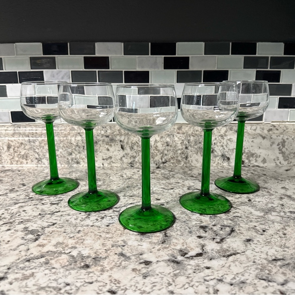 Cristal D'Arques Emerald Rhine Wine Glasses Set of 5 Green Luminarc France